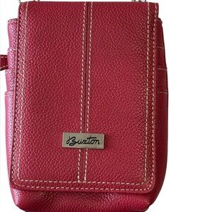 Buxton Genuine Leather Crossbody Mini Bag Wallet Purse Red Removable strap NWT